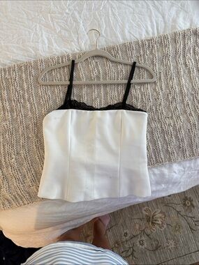 Zara White Lace-Trim Cami Tank Top with Black Straps